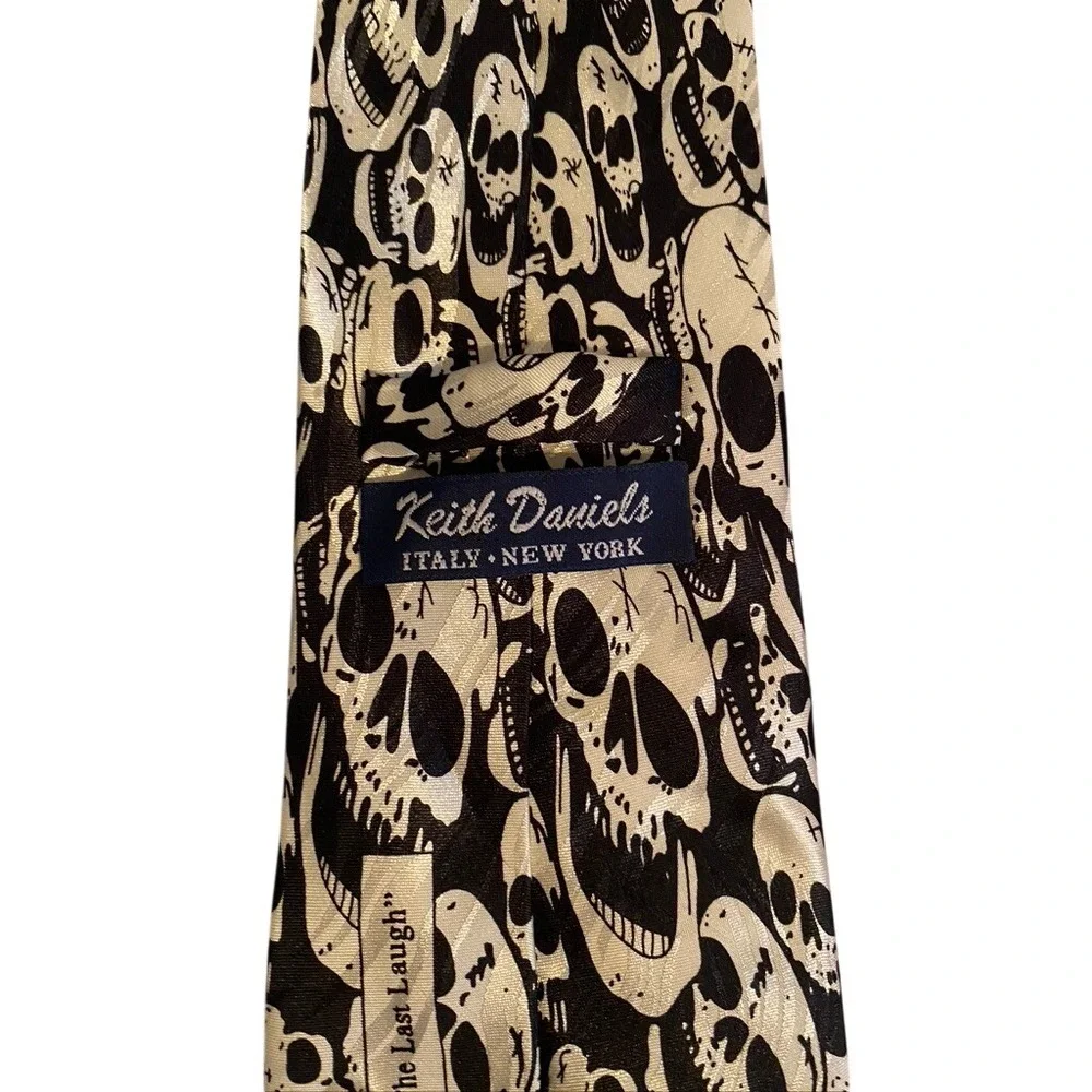 Keith Daniels The Last Laugh Skull Necktie Black Silver Gothic Punk Handmade Tie